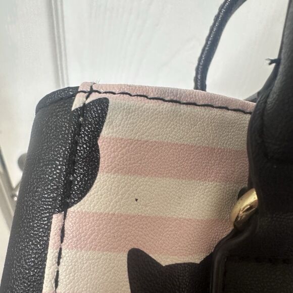 Betsey Johnson Luv Black Cat Crossbody Purse Pink Striped Handbag Designer Glam - Picture 4 of 12